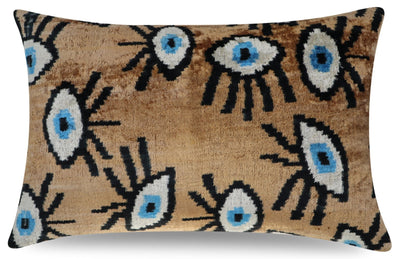 Canvello Handmade Luxury Handmade Velvet Silk Evil Eye Throw Pillow With Down Insert - Canvello