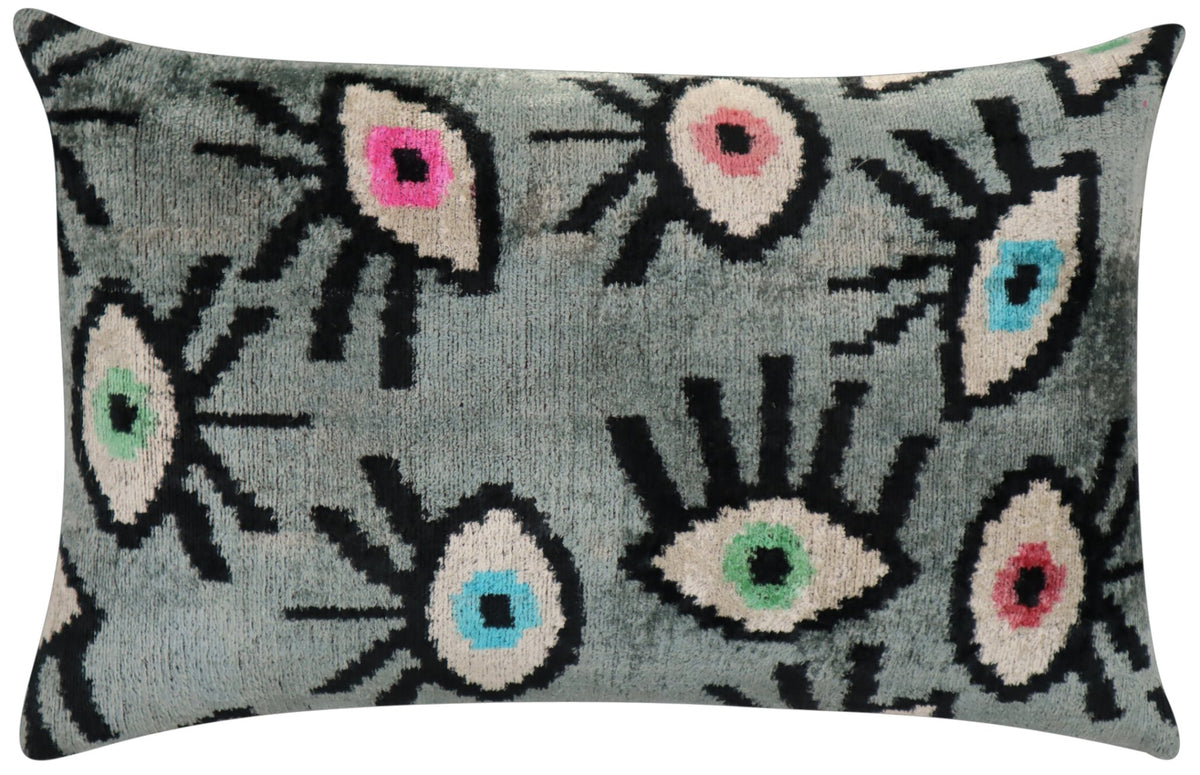 Canvello Handmade Luxury Velvet Silk Evil Eye Throw Pillow With Down Insert
