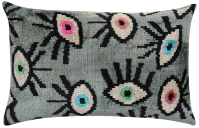 Canvello Handmade Luxury Handmade Velvet Silk Evil Eye Throw Pillow With Down Insert - Canvello