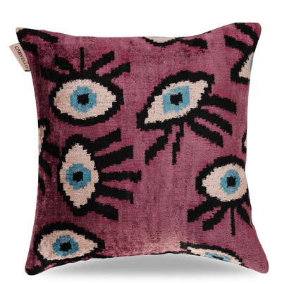 Canvello Handmade Luxury Handmade Velvet Silk Evil Eye Throw Pillow With Down Insert - Canvello