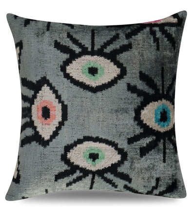 Canvello Handmade Luxury Handmade Velvet Silk Evil Eye Throw Pillow With Down Insert - Canvello