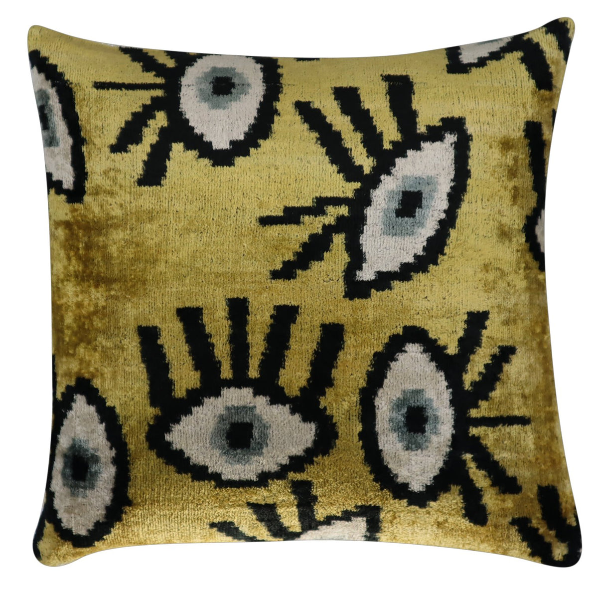Canvello Handmade Luxury Velvet Silk Evil Eye Throw Pillow With Down Insert