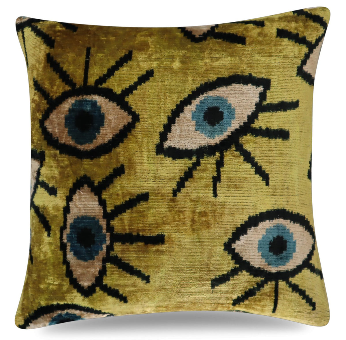 Canvello Handmade Luxury Velvet Silk Evil Eye Throw Pillow With Down Insert