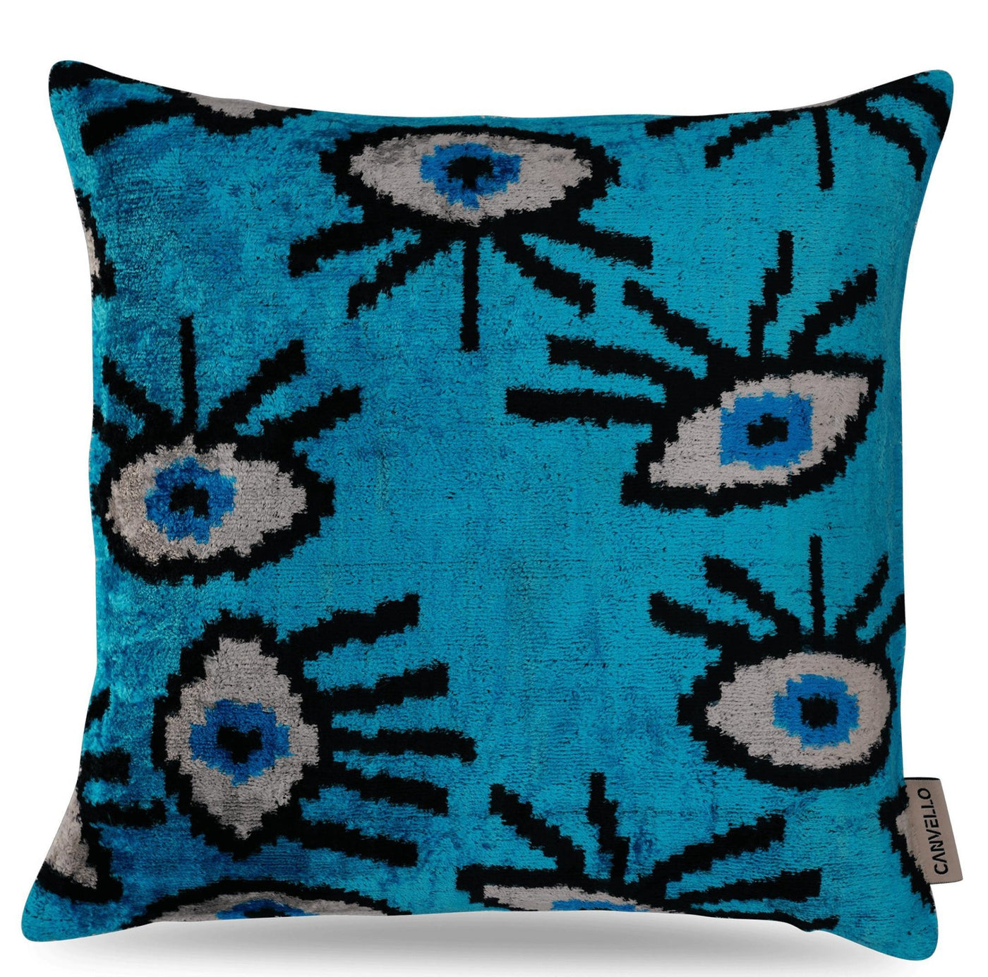 Canvello Handmade Luxury Handmade Velvet Silk Evil Eye Throw Pillow With Down Insert - Canvello