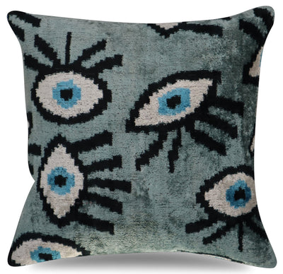 Canvello Handmade Luxury Handmade Velvet Silk Evil Eye Throw Pillow With Down Insert - Canvello