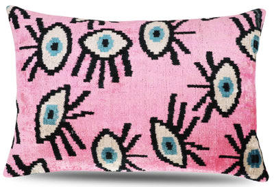 Canvello Handmade Luxury Handmade Velvet Silk Evil Eye Throw Pillow With Down Insert - Canvello