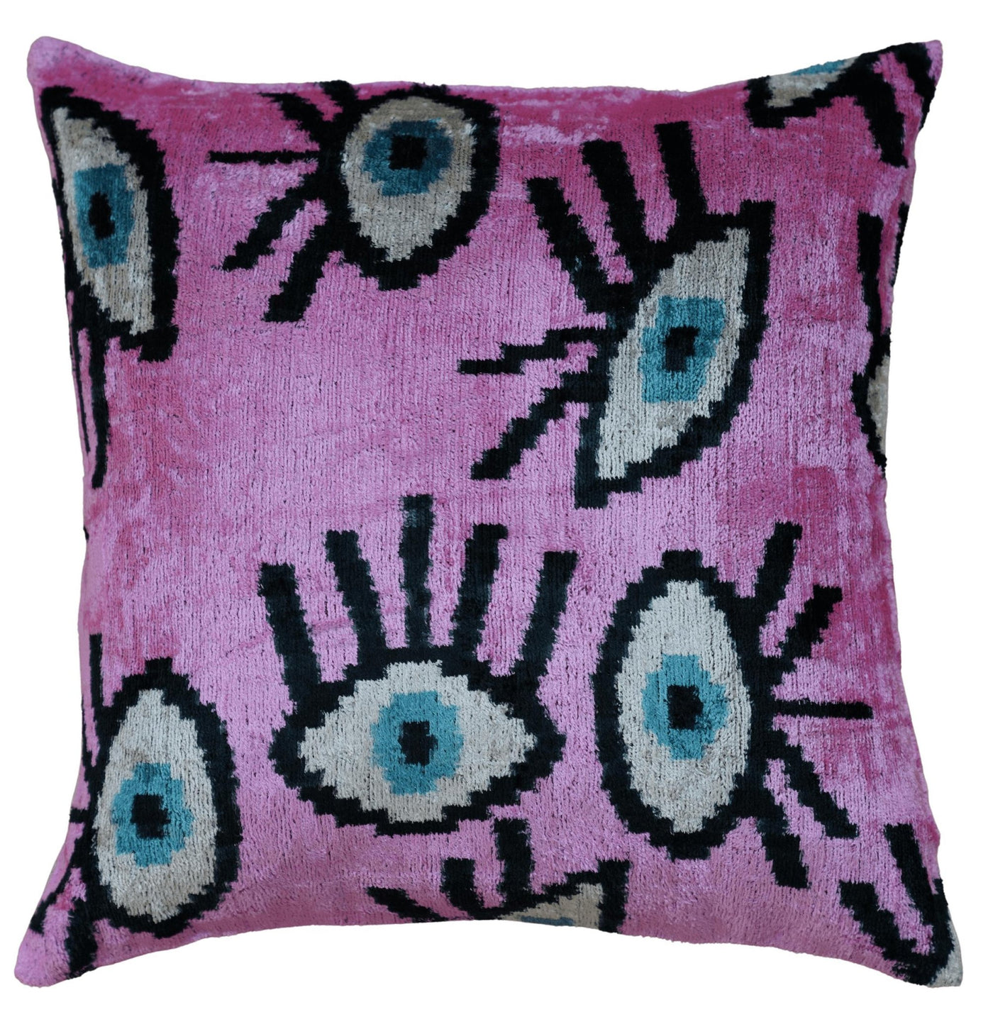 Canvello Handmade Luxury Handmade Velvet Silk Evil Eye Throw Pillow With Down Insert - Canvello