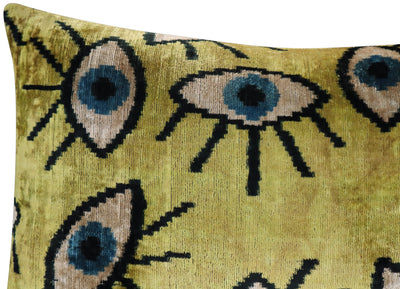 Canvello Handmade Luxury Handmade Velvet Silk Evil Eye Throw Pillow With Down Insert - Canvello