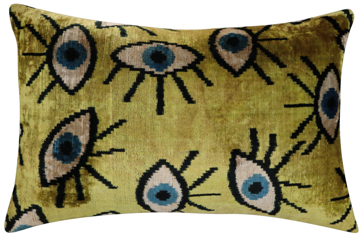 Canvello Handmade Luxury Velvet Silk Evil Eye Throw Pillow With Down Insert