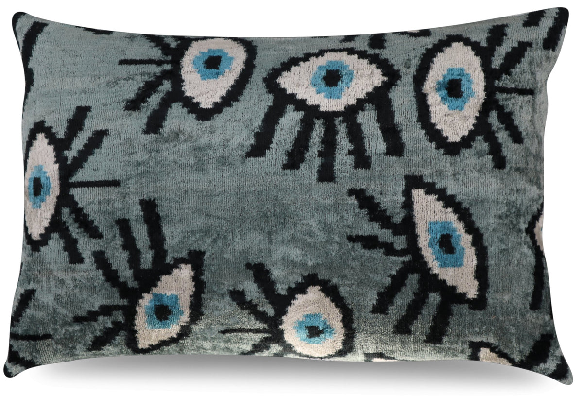 Canvello Handmade Luxury Velvet Silk Evil Eye Throw Pillow With Down Insert