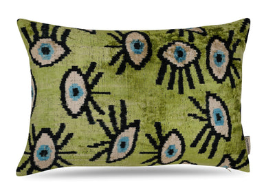 Canvello Handmade Luxury Handmade Velvet Silk Evil Eye Throw Pillow With Down Insert - Canvello