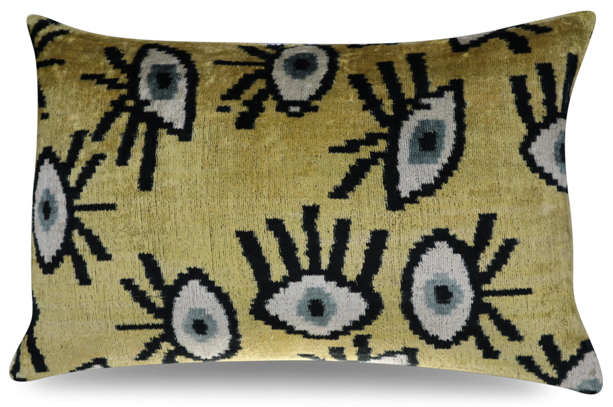 Canvello Handmade Luxury Velvet Silk Evil Eye Throw Pillow With Down Insert