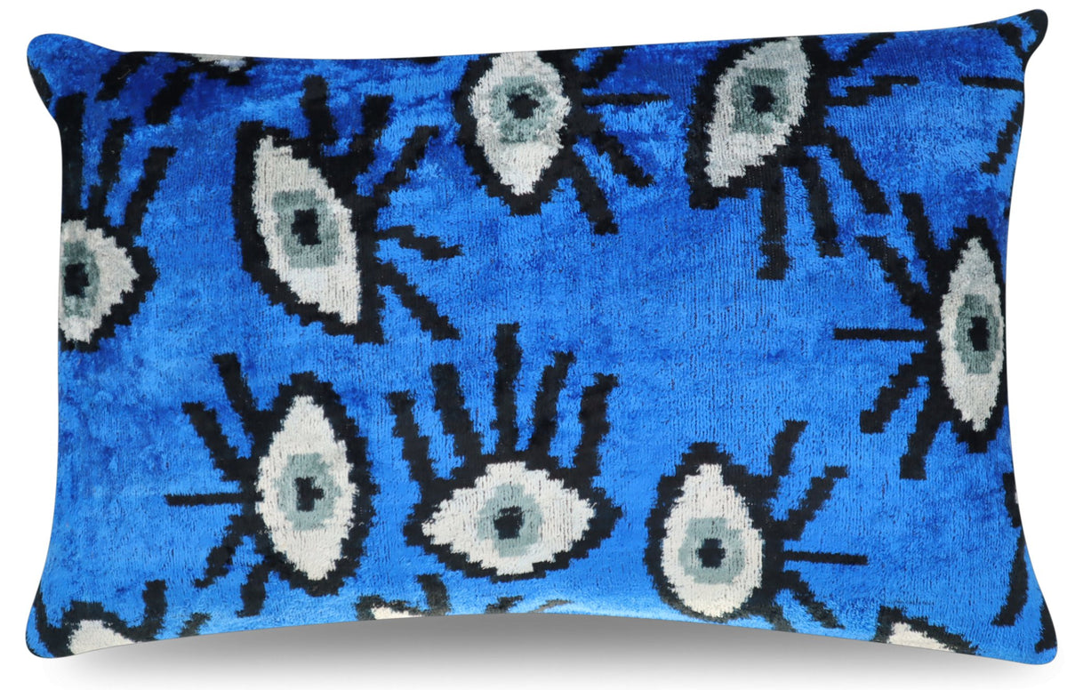 Canvello Handmade Luxury Velvet Silk Evil Eye Throw Pillow With Down Insert