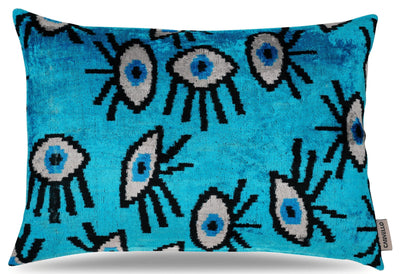 Canvello Handmade Luxury Handmade Velvet Silk Evil Eye Throw Pillow With Down Insert - Canvello