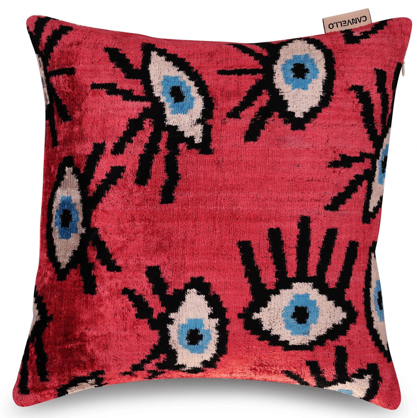 Canvello Handmade Luxury Handmade Velvet Silk Evil Eye Throw Pillow With Down Insert - Canvello