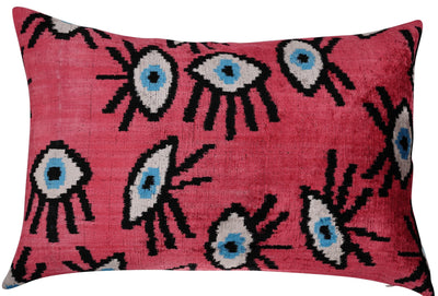 Canvello Handmade Luxury Handmade Velvet Silk Evil Eye Throw Pillow With Down Insert - Canvello