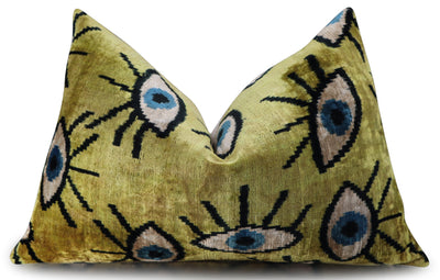 Canvello Handmade Luxury Handmade Velvet Silk Evil Eye Throw Pillow With Down Insert - Canvello