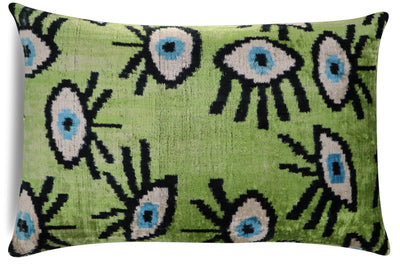 Canvello Handmade Luxury Handmade Velvet Silk Evil Eye Throw Pillow With Down Insert - Canvello