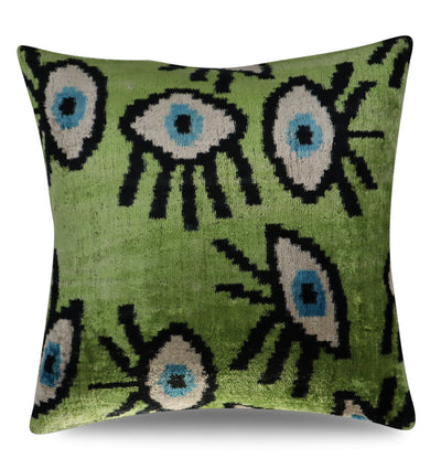 Canvello Handmade Luxury Handmade Velvet Silk Evil Eye Throw Pillow With Down Insert - Canvello