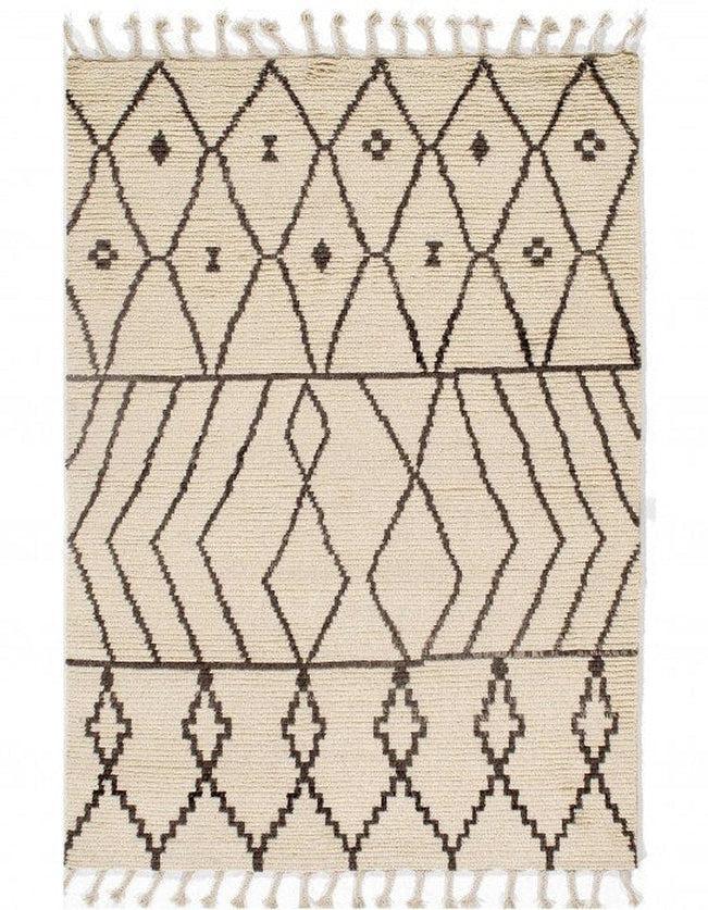 Handmade Modern Fine Hand Knotted Ivory Moroccan Wool Rug for Living Room - 5'5'' X 7'6''