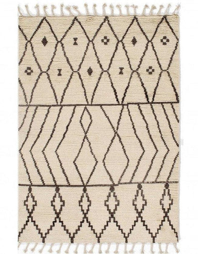 Canvello Handmade Modern Fine Hand Knotted Ivory Moroccan Wool Rug for Living Room - 5'5'' X 7'6'' - Canvello