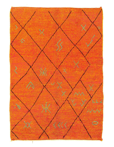 Canvello Handmade Modern Fine Hand Knotted Orange Moroccan Wool Rug for Living Room - 6' X 8'5'' - Canvello