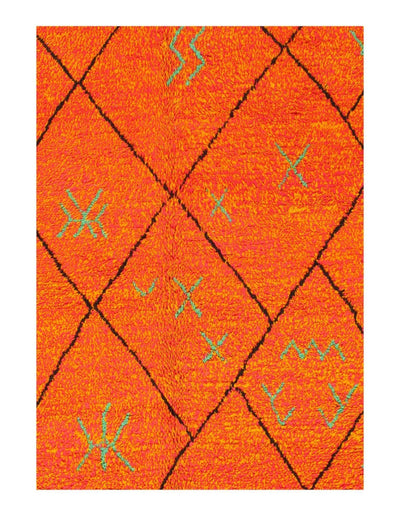 Canvello Handmade Modern Fine Hand Knotted Orange Moroccan Wool Rug for Living Room - 6' X 8'5'' - Canvello