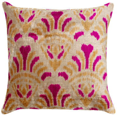 Canvello Handmade Pink and Gold Floral Design Throw Pillow - 16x16 inch, Silk Velvet, Vegetable Dyed with Premium Down Feather Insert - Canvello