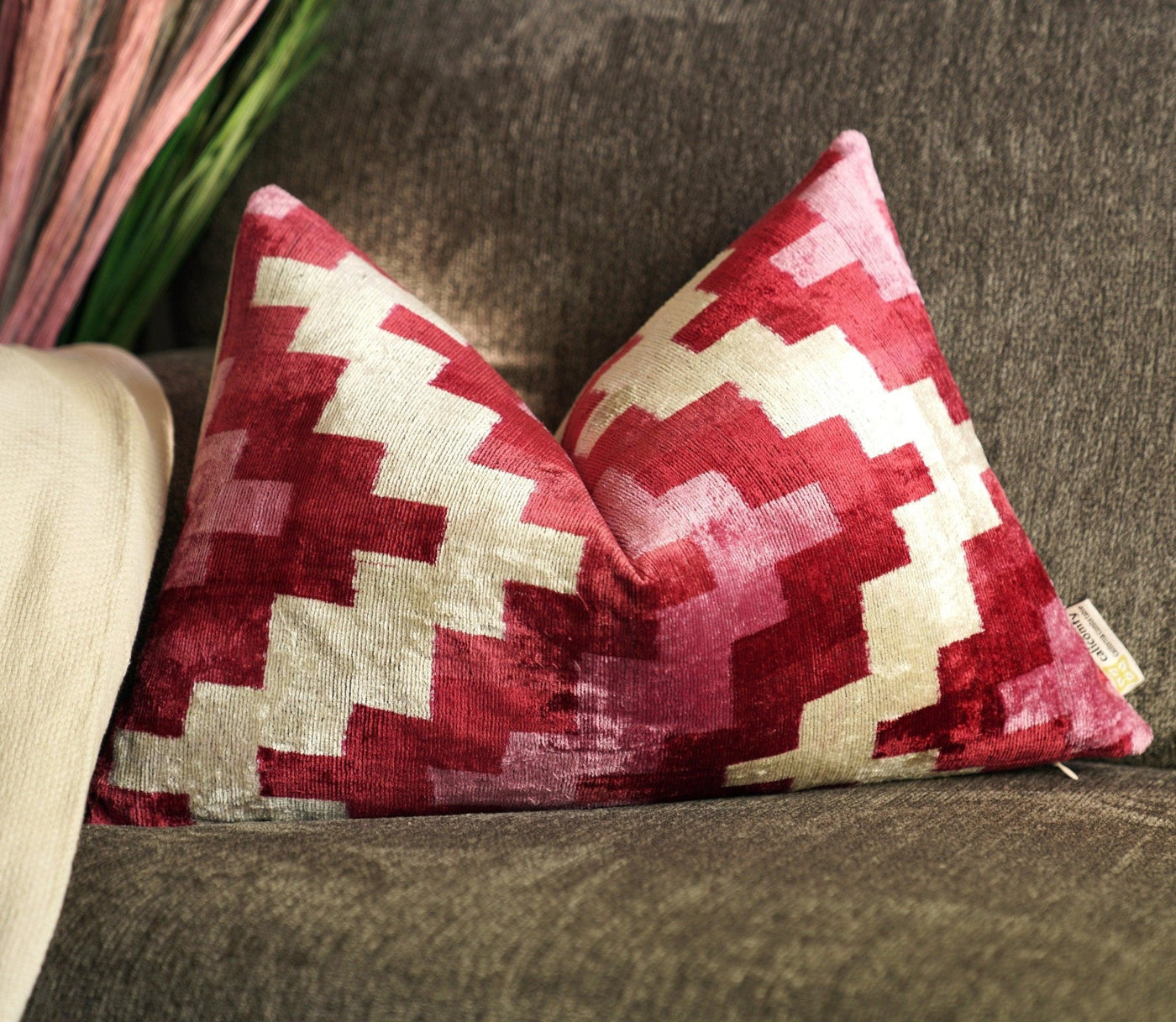 Canvello Handmade Pink Red Throw Pillows For Couch - 16x24 in - Canvello