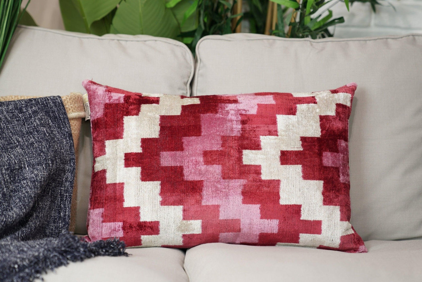 Canvello Handmade Pink Red Throw Pillows For Couch - 16x24 in - Canvello