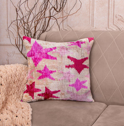 Canvello Handmade Pink start Throw Pillow with Down Insert - 18 x 18 in - Canvello