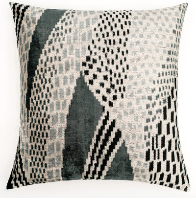 Canvello Handmade Silk Velvet Throw Pillow with Down Feather Insert – Geometric Black and Grey Design - 24"x24" - Canvello