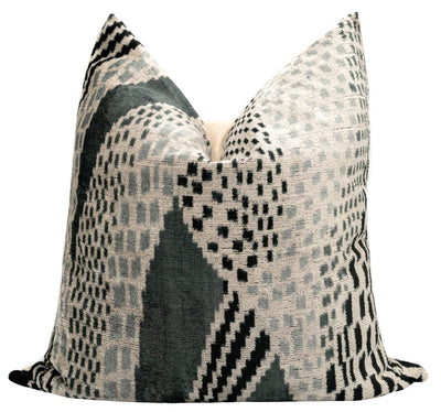 Canvello Handmade Silk Velvet Throw Pillow with Down Feather Insert – Geometric Black and Grey Design - 24"x24" - Canvello