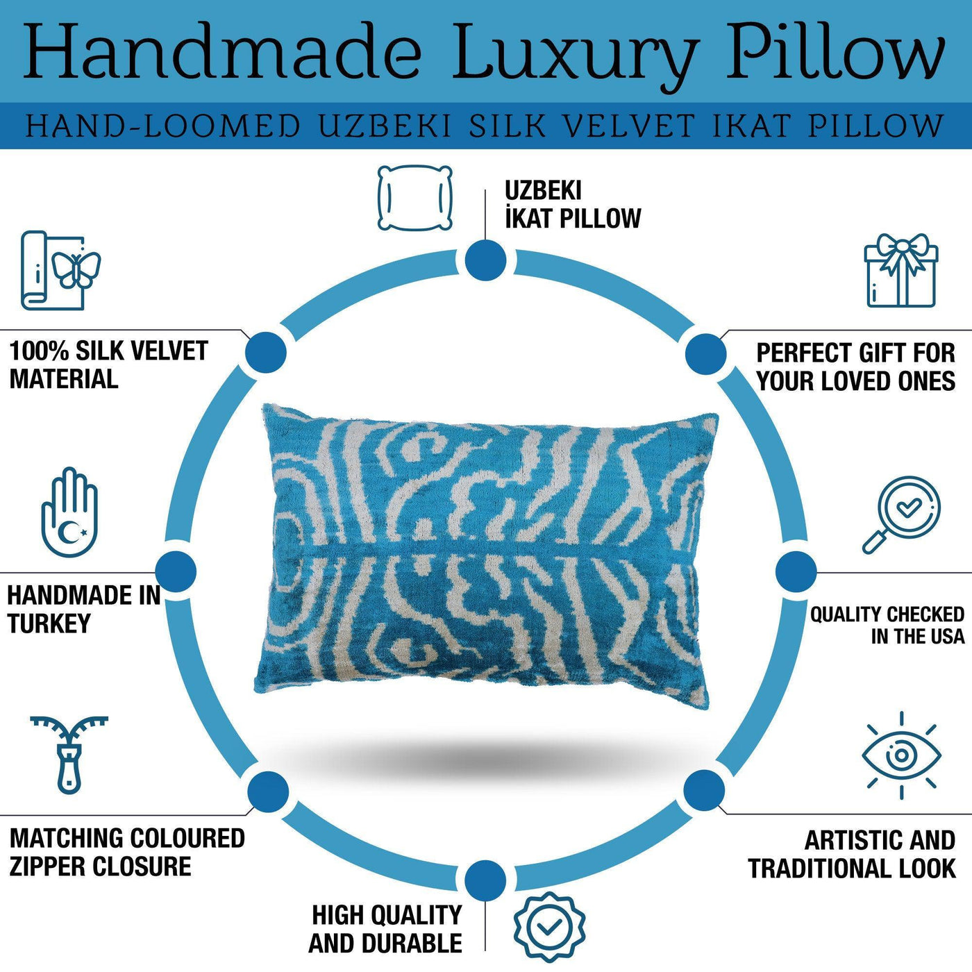 Canvello Handmade Tiger Print Blue Throw Pillows - 16x24
