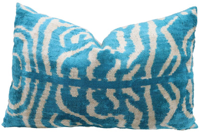 Canvello Handmade Tiger Print Blue Throw Pillows - 16X24 in - Canvello