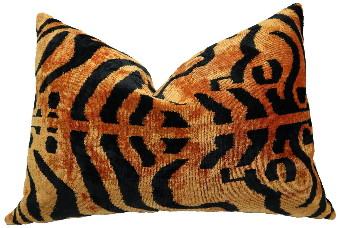 Canvello Handmade Tiger Print Velvet Throw Pillow with Down Insert - 16X24 in - Canvello