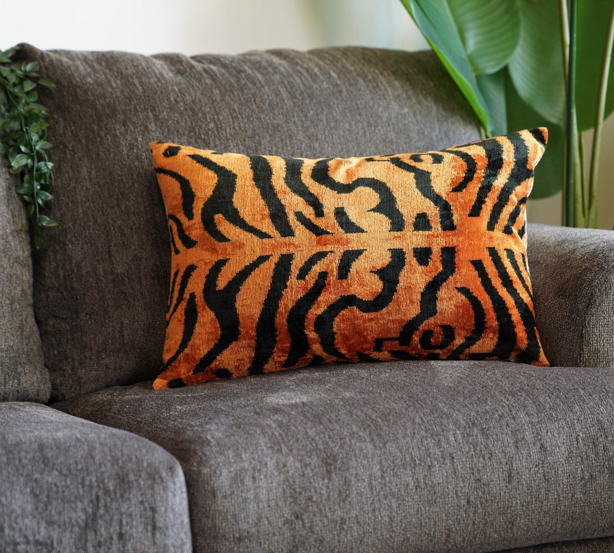 Handmade Luxury sold Tiger Ikat Velvet Pillow - Silk Ikat Decorative Pillow Cover - Soft Couch Cushion 16