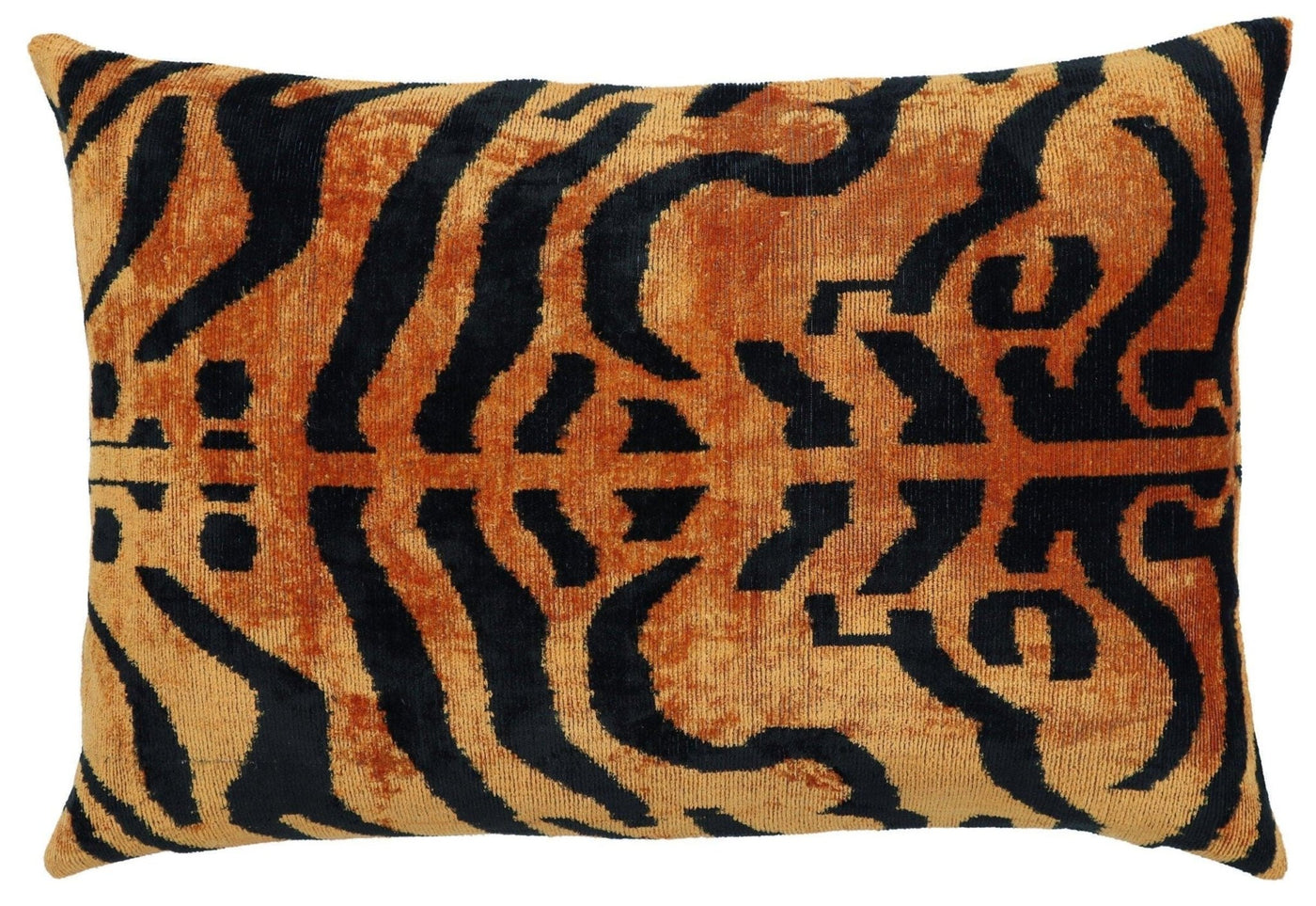 Canvello Handmade Tiger Print Velvet Throw Pillow with Down Insert - 16X24 in - Canvello