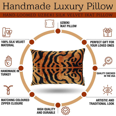 Canvello Handmade Tiger Print Velvet Throw Pillow with Down Insert - 16X24 in - Canvello