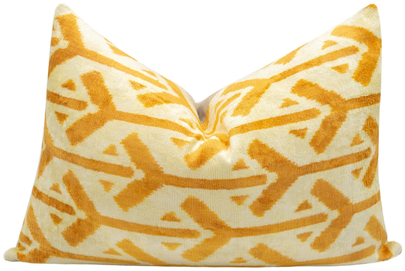 Canvello Handmade Tribal Arrow Velvet Throw Pillow in Yellow and Cream - Perfect for Bohemian and Rustic Decor - 16x24 in - Canvello