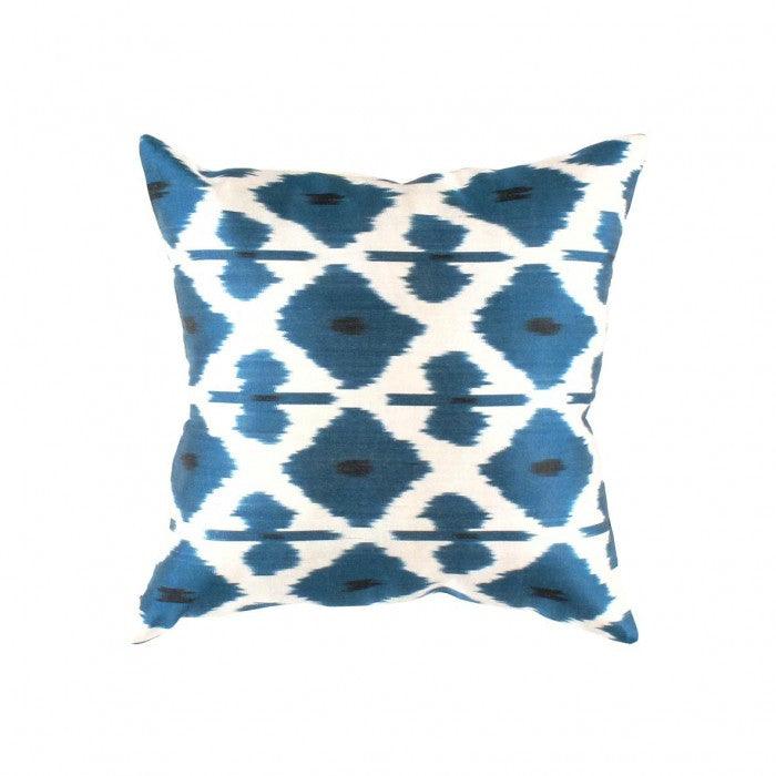 Canvello Handmade Turkish Blue Silk IKAT Pillow - 16" X 16" - Canvello