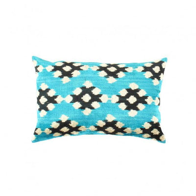 Light Blue & Black Ikat Pillow | Beige Turkish Silk Pillow | Canvello