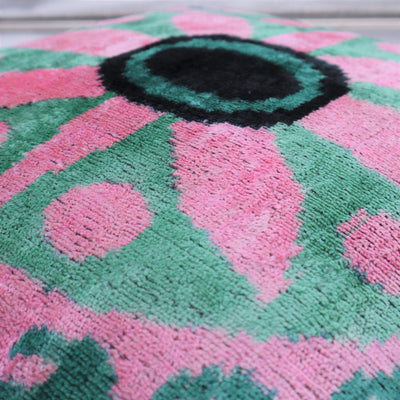 Canvello Handmade Velvet Green And Pink Pillow | 20 x 20 in (50 x 50 cm) - Canvello