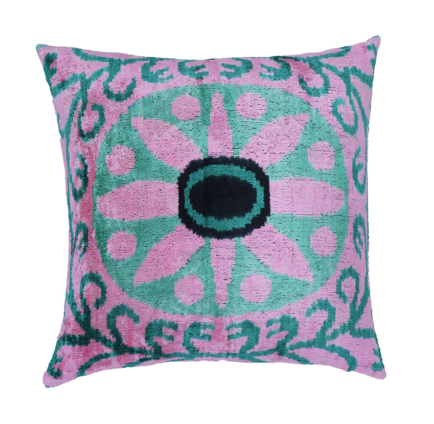 Canvello Handmade Velvet Green And Pink Pillow | 20 x 20 in (50 x 50 cm) - Canvello