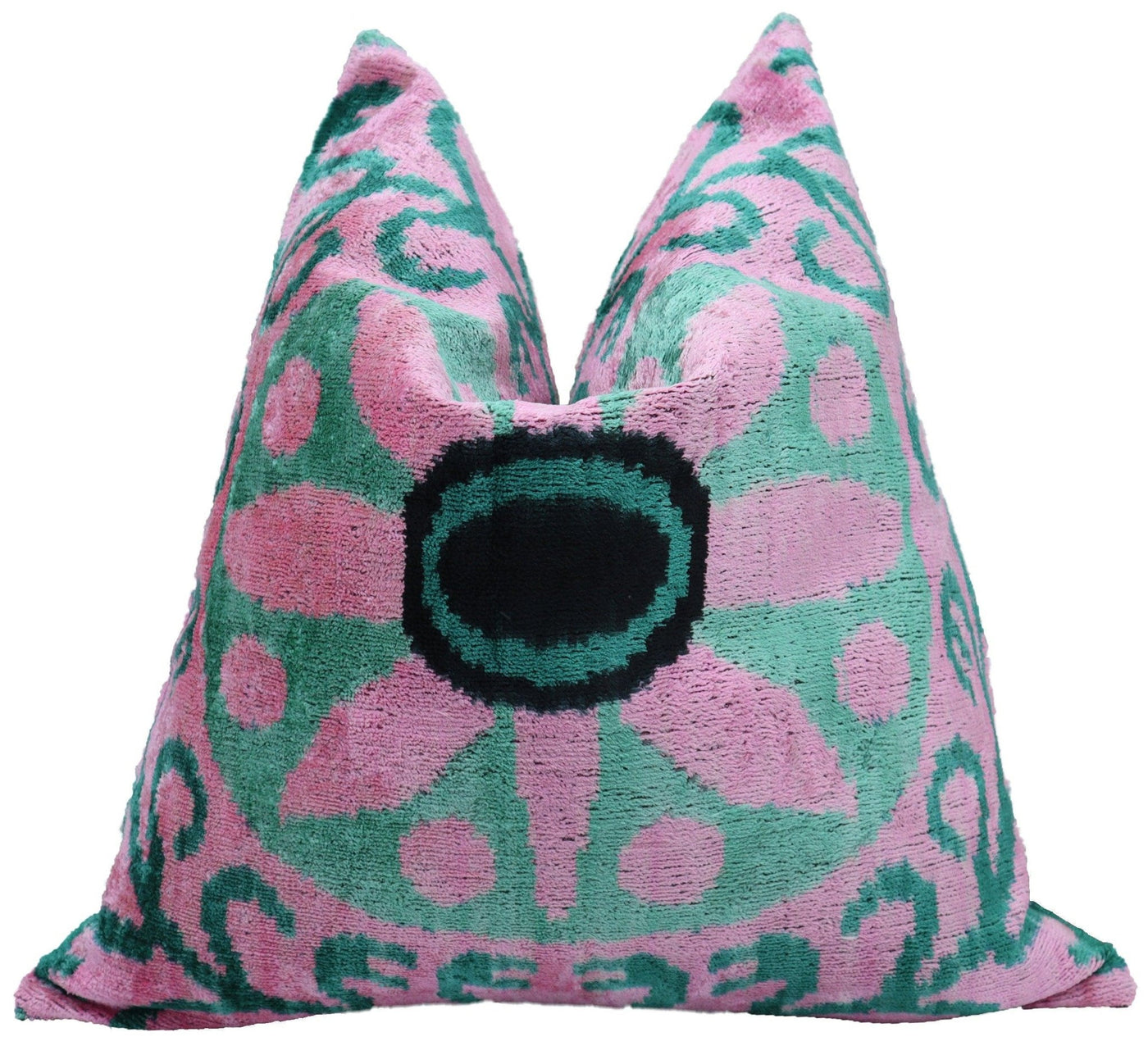 Canvello Handmade Velvet Green And Pink Pillow | 20 x 20 in (50 x 50 cm) - Canvello