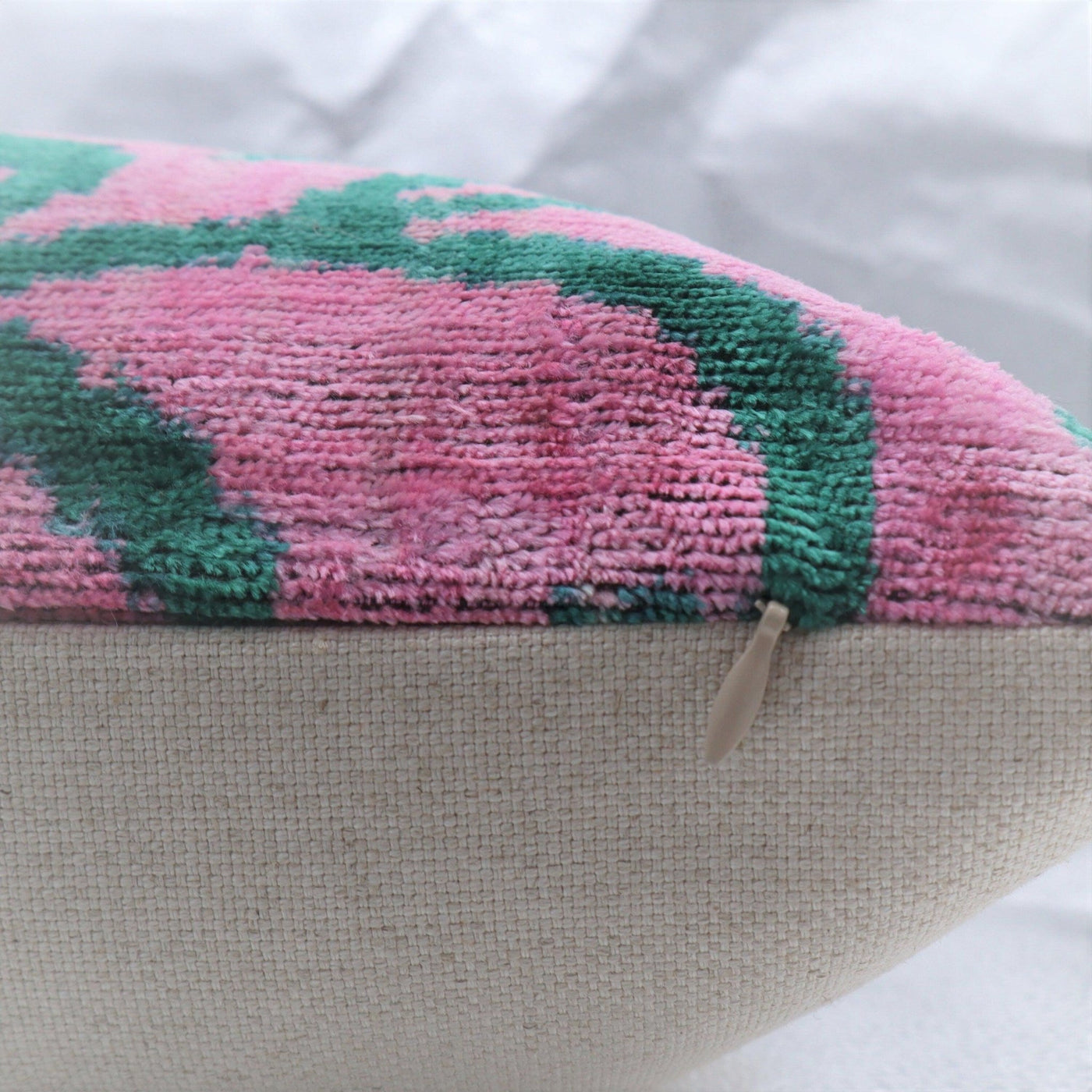 Canvello Handmade Velvet Green And Pink Pillow | 20 x 20 in (50 x 50 cm) - Canvello