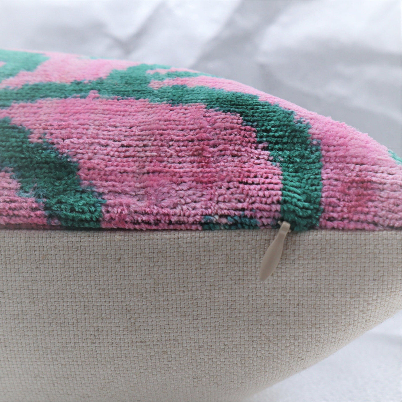 Canvello Handmade Velvet Green And Pink Pillow | 20 x 20 in (50 x 50 cm)