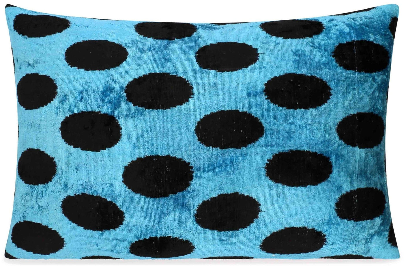 Canvello Handmade Velvet Lumbar Pillow in Blue and Black Polka Dot Design - High - Quality 16x24 Inch Decorative Accent with Premium Down Feather Insert - Canvello