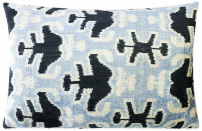 Canvello Handmade Velvet Lumbar Pillow in Gray and Black Ikat Design - High - Quality 16x24 Inch Decorative Accent with Premium Down Feather Insert for Sofas, Couches, and Interior Design - Canvello