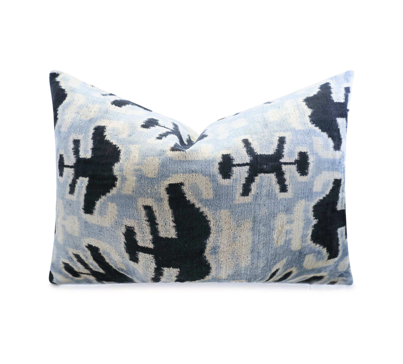 Canvello Handmade Velvet Lumbar Pillow in Gray and Black Ikat Design - High - Quality 16x24 Inch Decorative Accent with Premium Down Feather Insert for Sofas, Couches, and Interior Design - Canvello